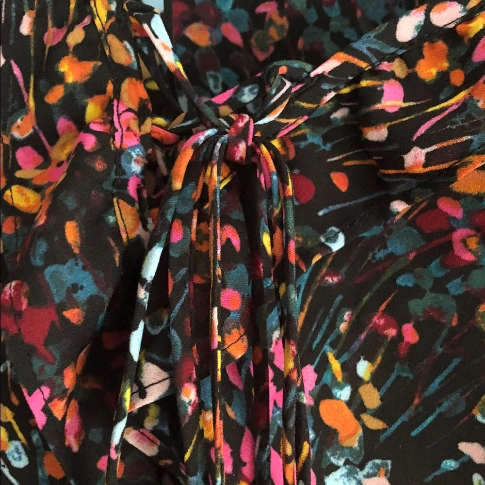 Tie-Neck Floral Blouse in Black with Multicolor Print